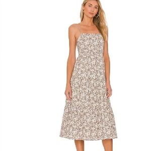 Rails Leni Cafe Floral Dress ‎ Extra Small Beige Floral Tiered Spaghetti Straps